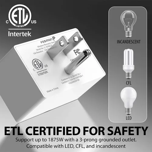 Vista 6 de Fosmon Enchufe de control remoto inalámbrico para interiores, interruptor de luz a batería con marca de encendido/apagado Braille, para luces, árbol