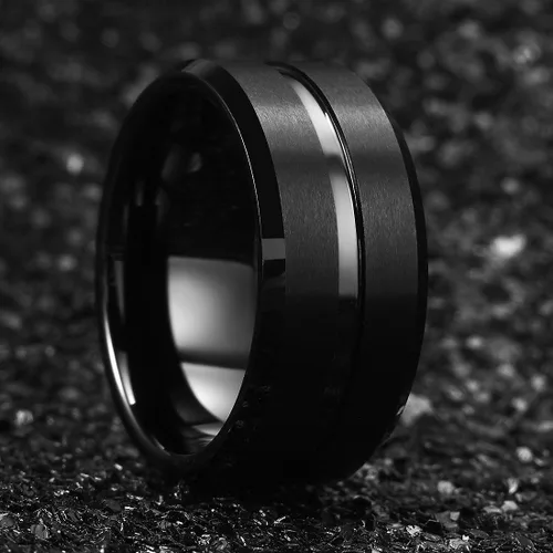 Vista 2 de King Will - Anillo de boda clásico de carburo de tungsteno de 516depulgada, con centro ranurado y ajuste cómodo para hombre, negro, plateado