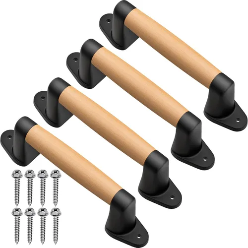 Vista 12 de SELEWARE Manija de madera para puertas correderas, 2 unidades, 9 pulgadas Soportes de plástico negro (paquete de 2)