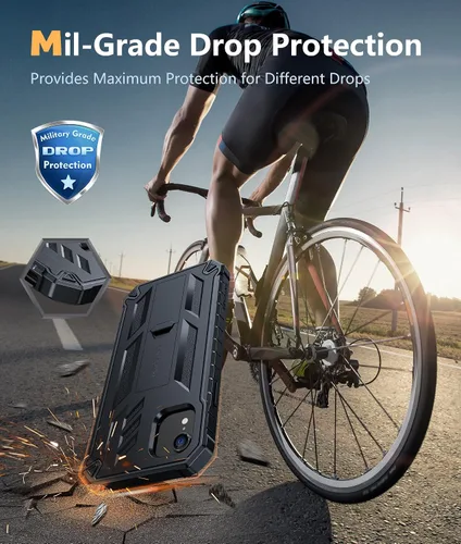 Vista 3 de FNTCASE Funda para iPhone XR: [Protector de pantalla y soporte integrados] [Protección contra caídas de grado militar] Funda de teléfono resistente