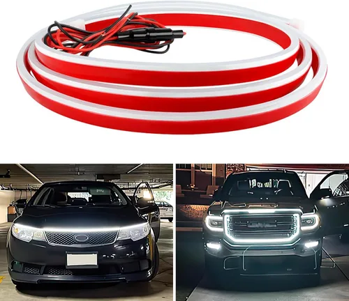 Vista 8 de DREAMIZER Tira de luz LED de 94" RGB para capó de coche, tira de luz LED multicolor exterior, luces LED dinámicas impermeables y flexibles