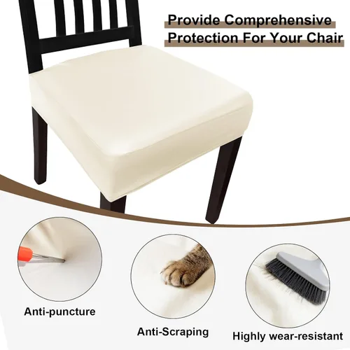 Vista 3 de Juego de 4 fundas de asiento impermeables de piel sintética para sillas de comedor, fundas de asiento suaves para sillas de comedor, funda Beige