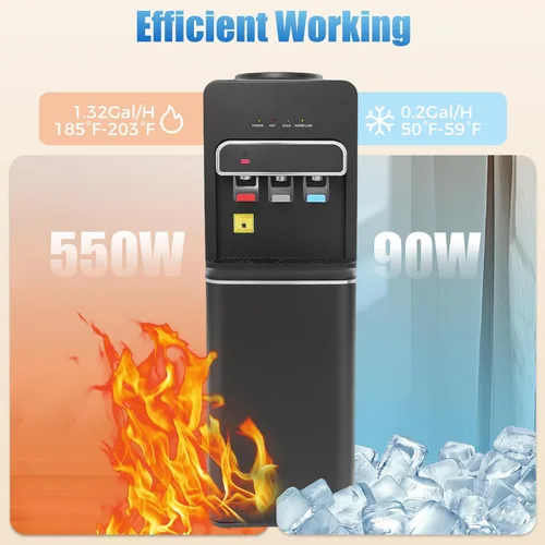 Vista 3 de Dispensador de agua de carga inferior, dispensador de agua fría y fría para botellas de 3 o 5 galones, dispensador de agua de encimera de 550 W