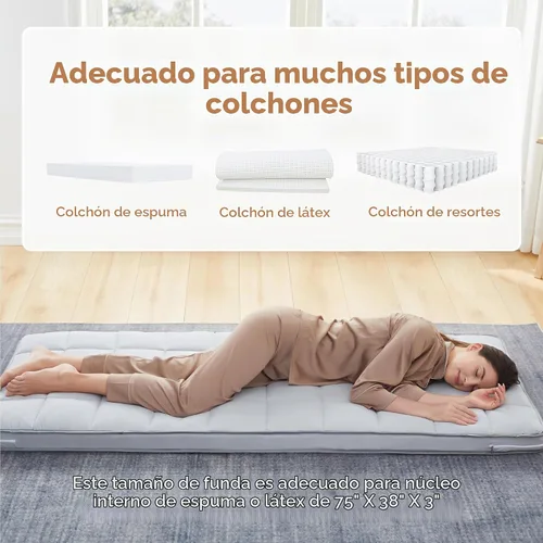 Vista 3 de Jamdok - Cubrecolchón individual de 3 pulgadas (solo funda), con cremallera, 75 x 38 pulgadas