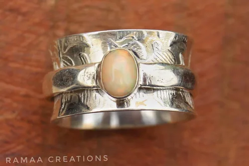 Vista 6 de Ethiopian Opal Spinner Ring Anxiety Silver Spinner Ring Fidget Spinner Ring For Women Handmade Spinner Ring Sterling Silver 925