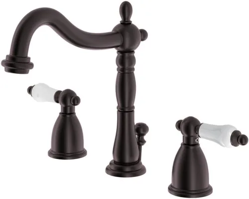 Vista 10 de Kingston Brass KB1978PL Heritage - Grifo de lavabo generalizado con mango de palanca de porcelana, níquel cepillado