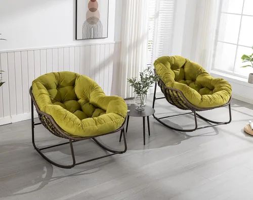 Vista 11 de Juego de 2 mecedoras para exteriores, silla mecedora de huevos de mimbre de gran tamaño, para interiores y exteriores, cómoda silla mecedora con Gris