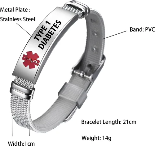 Vista 2 de TGLS Pulsera de emergencia roja con identificación de alerta médica para mujeres, hombres, primeros auxilios, personas mayores, alarma de salud