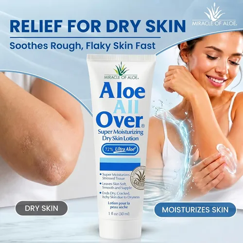 Vista 2 de Miracle of Aloe Loción súper hidratante para la piel seca de Aloe All Over (paquete de 3, 1 onza) - Fabricado con gel de aloe vera 72% UltraAloe