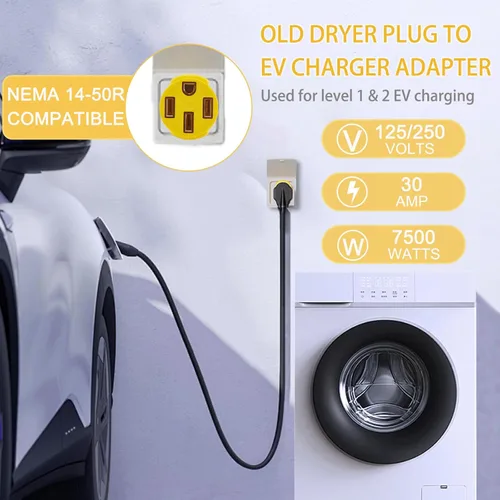 Vista 4 de NEMA 10-30P a 14-50R Adaptador de cargador EV, 30 amperios 3 clavijas enchufe de secadora a 50 amperios 4 clavijas de carga EV, conector antiguo