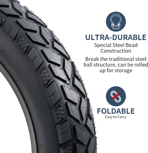 Vista 2 de Heavy Duty 20x4.0 Fat E-Bike Tire, High-Performance 20X4/102-406 Compatible with 20 x 4.0 Electric Bike, MTB, Mountain, All-Terrain Directional