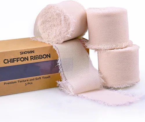 Vista 27 de 3 rollos de cinta de gasa con flecos hecha a mano, de chifón, color negro, de 1.5 pulgadas de ancho x 7 yardas de largo, cinta estilo seda