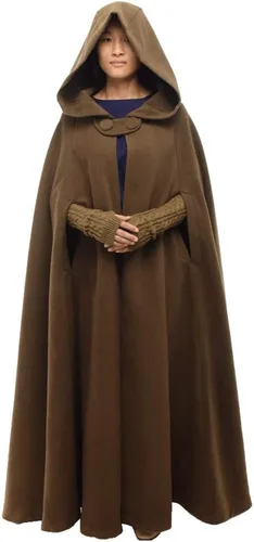 Vista 9 de GRACEART Women's Hood Woolen Cape Bridal Wedding Winter Cloak Plus Size Thick Coat Negro 1