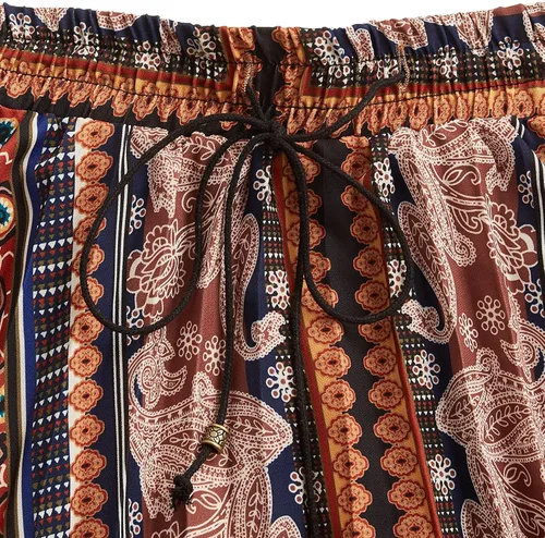 Vista 4 de Floerns - Falda bohemia plisada con cintura elástica diseño drapeado y largo medio para mujer