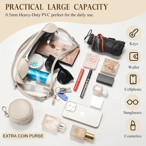 Vista 5 de Clear Bag for Stadium Events, Clear Purse for Women Concert Crossbody, PVC Shouler Bags with Coin Purse
