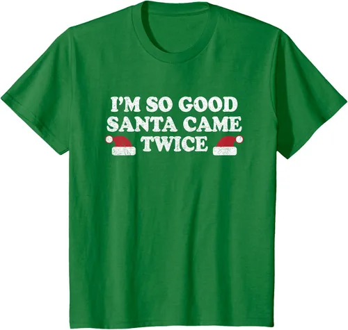 Vista 3 de Camiseta de Navidad con texto en inglés "I'm so good Santa came tware" Negro
