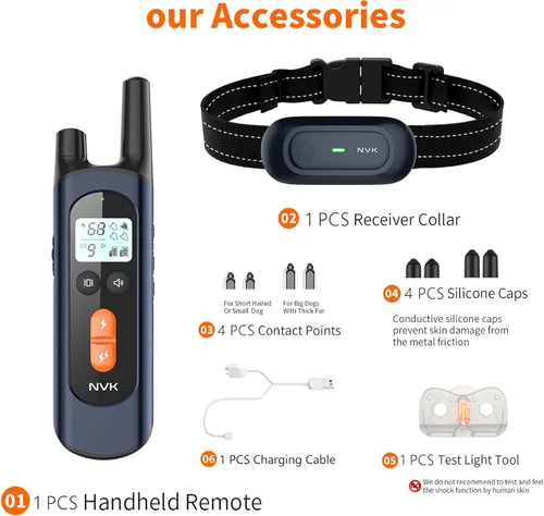 Vista 7 de NVK Collar de choque, collar de entrenamiento para perros con control remoto para perros medianos y grandes, collar de choque recargable con choque