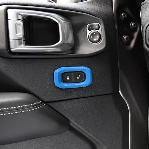 Vista 7 de RT-TCZ Para Wrangler JL Interruptor de bloqueo de puerta Cubierta de ajuste de botón azul bebé para Jeep Wrangler JL JLU Gladiator JT 2018-2024 Baby