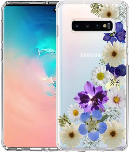 Vista 8 de Unov Funda para Galaxy S10, transparente con diseño, ajuste delgado, buen agarre, funda de teléfono en relieve, cubierta protectora a prueba