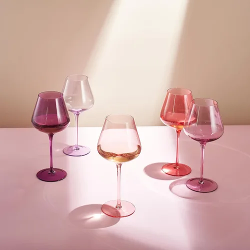 Vista 3 de Colors of Love - Juego de 6 copas de vino de cristal rosa y rojo de San Valentín, estilo italiano, elegante estilo italiano, cristalería de 24