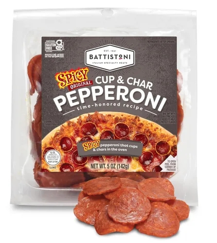 Vista 4 de Battistoni Cup & Char - Pepperoni picante, paquete de 5, bolsas de 5 onzas