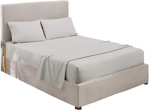 Vista 2 de Top - Juego de sábanas de cabeza dividida tamaño Queen, base de cama ajustable, color gris claro, sábanas 100% algodón egipcio sólido que se adapta