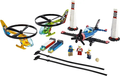 Vista 4 de LEGO City Air Race 60260 - Helicóptero volador de juguete, incluye 2 helicópteros Ripcord, juguete de avión de acrobacias, 2 pilones, más Rivera