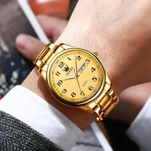 Vista 8 de OLEVS Reloj para hombre vestido de negocios diamante analógico cuarzo fecha lujo clásico acero inoxidable impermeable luminoso dos tonos reloj