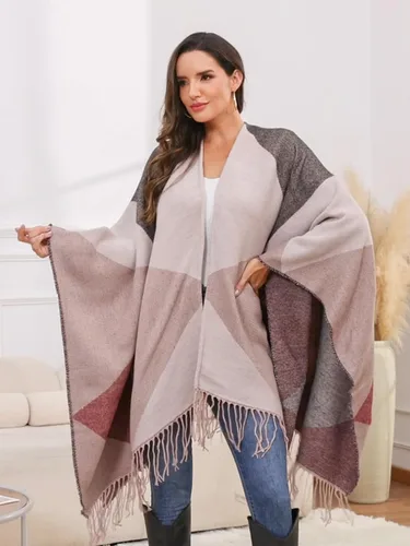 Vista 44 de Moss Rose Chal de viaje para mujer, capa tipo poncho de frente abierto para otoño e invierno
