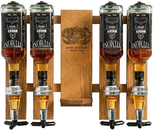 Vista 5 de Juego de dispensador de whisky personalizado para hombres, dispensador de licor grabado de madera con nombre en relieve para el hogar, bar, pub