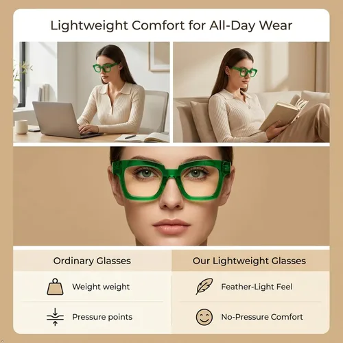 Vista 6 de Eyekepper Gafas de luz azul para mujer, anteojos cuadrados verdes Verde-1pc