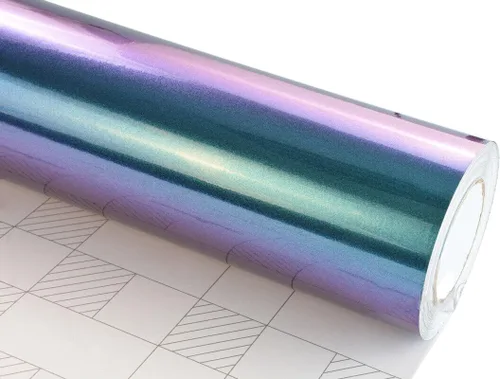 Vista 2 de LZLRUN Adhesivo de vinilo brillante brillante de color azul camaleón a morado con purpurina para interior del automóvil, lámina de cambio