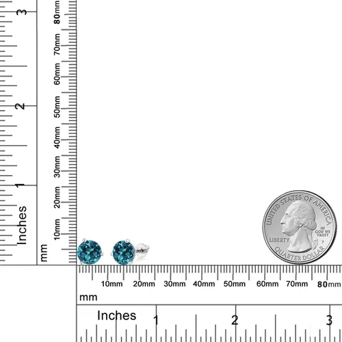Vista 3 de Gem Stone King Aretes de oro blanco de 14 quilates con piedra natal Aretes de tuerca de Martini Redondos de 0.315 in Aretes de oro blanco