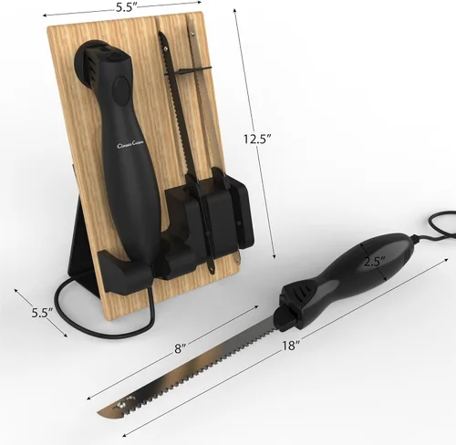 Vista 3 de Juego de cuchillos eléctricos para tallar con 2 cuchillas de acero inoxidable, mango de agarre cómodo y bloque de almacenamiento de madera