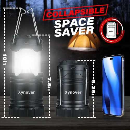 Vista 7 de Paquete de 4 linternas solares para campamento, LED recargables con batería USB/solar/AA, base magnética, gancho para colgar, plegable, impermeable