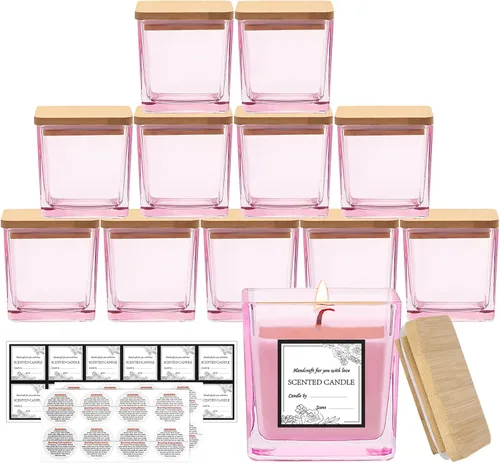 Vista 9 de CONNOO Paquete de 12 tarros de vela cuadrados transparentes de 9 onzas para hacer velas, recipientes vacíos de vidrio grueso a granel con tapas