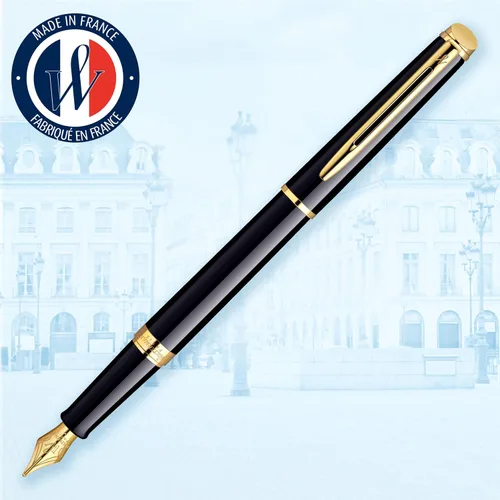Vista 2 de Waterman - Pluma estilográfica negra con embellecedor dorado Hemisphere, Negro y Dorado