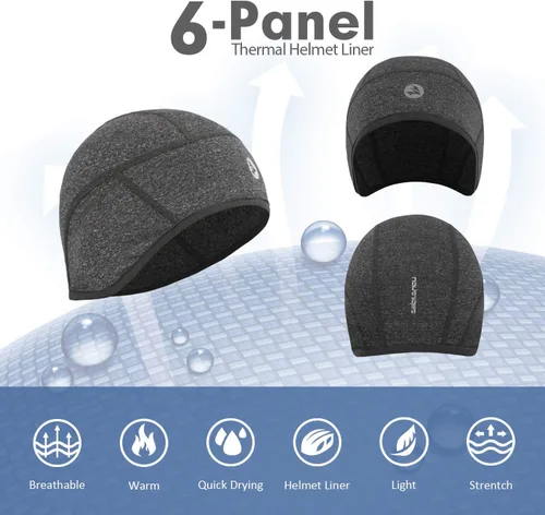 Vista 3 de Invierno 6-Panel Casco Liner Skull Cap Thermal Ciclismo Cap Running Beanie Sombreros Orejas Cálido Absorbe la Humedad