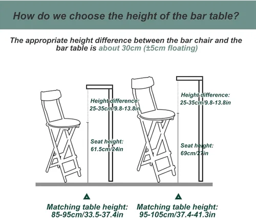 Vista 3 de Taburetes de bar plegables de bambú para el desayuno, taburete de cocina de 24 pulgadas/27 pulgadas con respaldo, silla alta de madera plegable