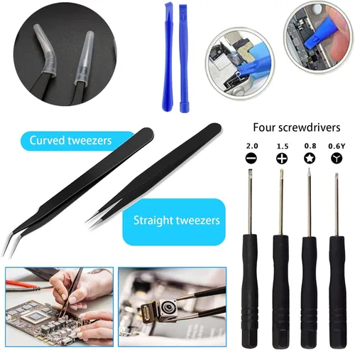 Vista 4 de Kit de herramientas de reparación de electrónica 19 en 1, juego de destornilladores de apertura Spudger para iPhone, laptop, iPad, teléfono celular