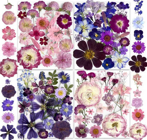 Vista 15 de 150 piezas de flores azules secas prensadas con pegatinas de mariposas - Juego de flores naturales reales de YouthBro para manualidades de resina