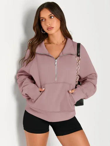 Vista 3 de AUTOMET Womens Sweatshirts Half Zip Cropped Pullover Fleece Quarter Zipper Hoodies Fall outfits Clothes Thumb Hole
