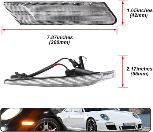 Vista 6 de 2 piezas de kit de luces de señal de giro laterales LED dinámicas secuenciales intermitentes para Porsche Carrera 2005-2013 para Boxster 987