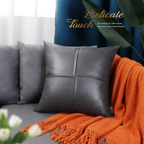 Vista 68 de BRAWARM Fundas de Almohada Decorativas de Cuero Sintético 12 X 20 Pulgadas, Fundas de Almohada Lumbar de Cuero Naranja Paquete de 2, Almohadas