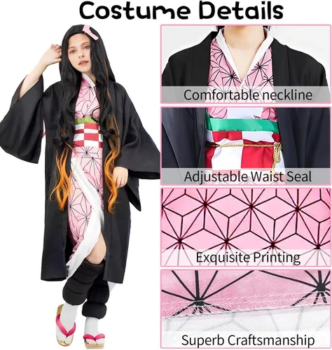 Vista 4 de Kitimi Kamado Anime Cosplay Costume Kimono Outfit, Anime Costume Adult Halloween Costume, Halloween Costume for Women Men