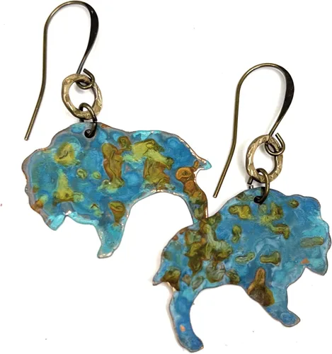 Vista 3 de Boho Turquoise Rust Patina Buffalo Earrings Copper Jewelry Gift Ideas for Women