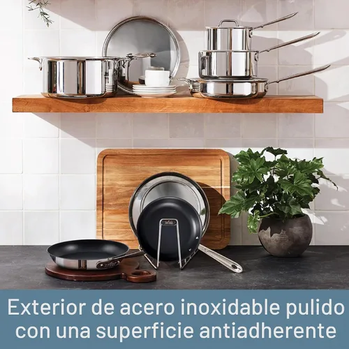 Vista 6 de All-Clad D3 - Sartén antiadherente profesional de acero inoxidable de 8 pulgadas, sartén de acero inoxidable de 3 capas, inducción, apta para horno