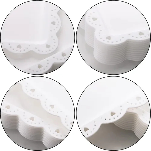 Vista 3 de Peohud Paquete de 12 bandejas de plástico blanco con borde de encaje, bandejas rectangulares para alimentos, platos desechables y bandejas