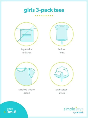 Vista 7 de Simple Joys by Carter's Girls' Short-Sleeve Shirts and Tops, Pack of 3