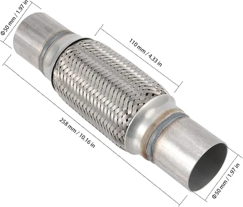 Vista 2 de Paquete de 4 tubos flexibles de escape de acero inoxidable de 2 x 6 pulgadas, tubo flexible de escape de doble trenza, longitud total de 10 pulgadas